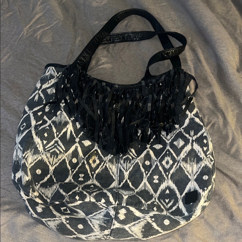 Billabong Black and White Patterned Fringe Shoulder Bag